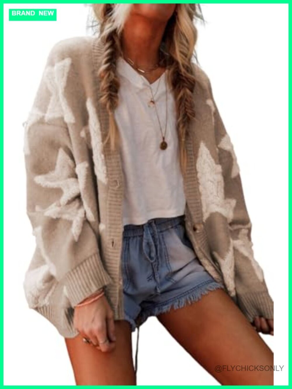Women's Star Pattern Sherpa Textured Knit Cardigan Open Front Tunic
